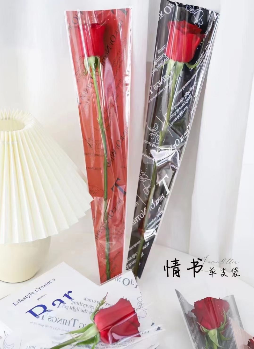 Pengfa Packaging Factory Store Love Letter Single Bag Transparent cellophane English bouquet bag Fresh Flower packaging Rose Flower shop Floral art materials Application Scenario