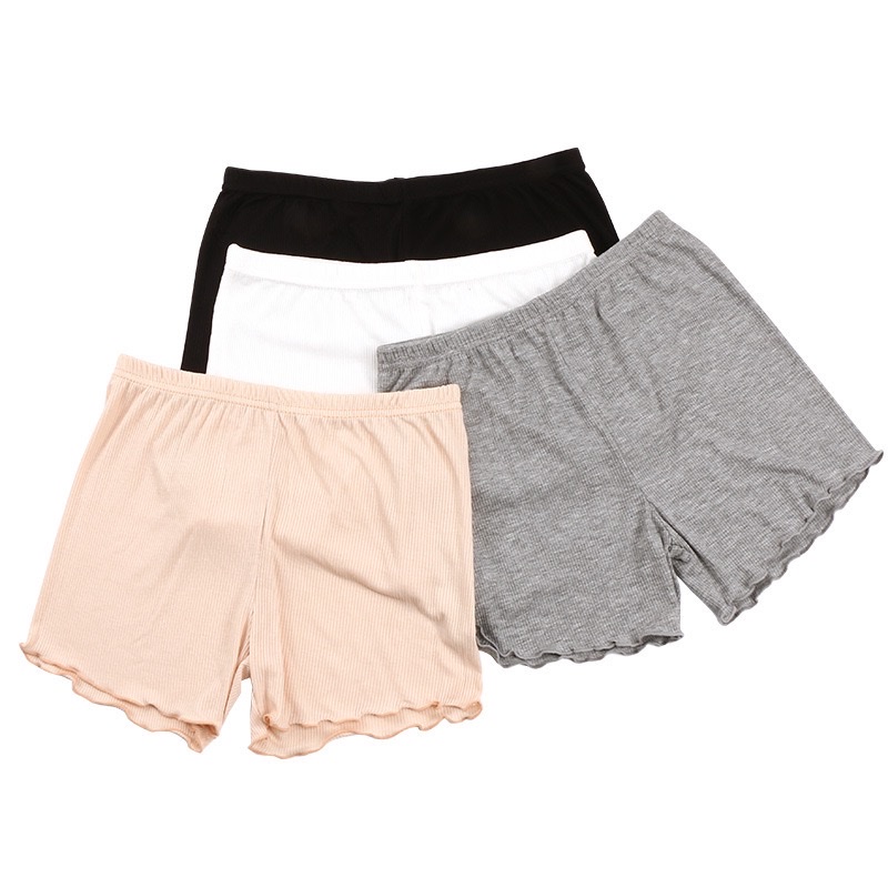 薄款螺纹竖条木耳边安全裤防走光女士打底三分内裤夏季白底实物图