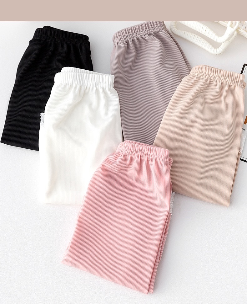 Spring and summer tight-fitting ice silk vertical striped lace leggings for women to prevent exposure, versatile three-inch safety pants wholesale detail image 13