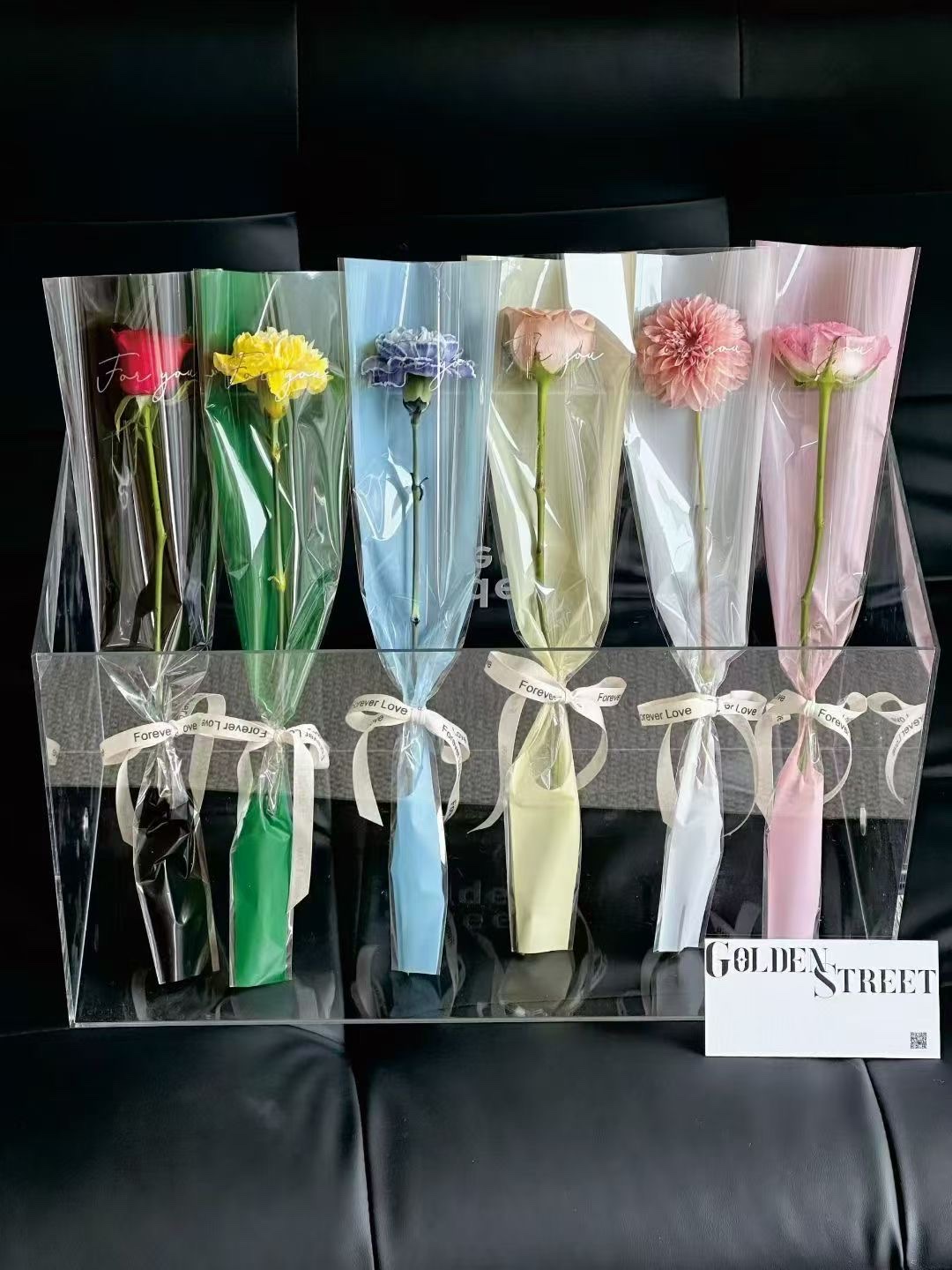 Pengfa Packaging Factory Store offers you single transparent flower arrangement bags for Teachers' Day, rose bouquets, flower bags, fresh flower packaging paper materials, floral art, single waterproof transparent triangular bags for fresh flowers, OP detail image 3