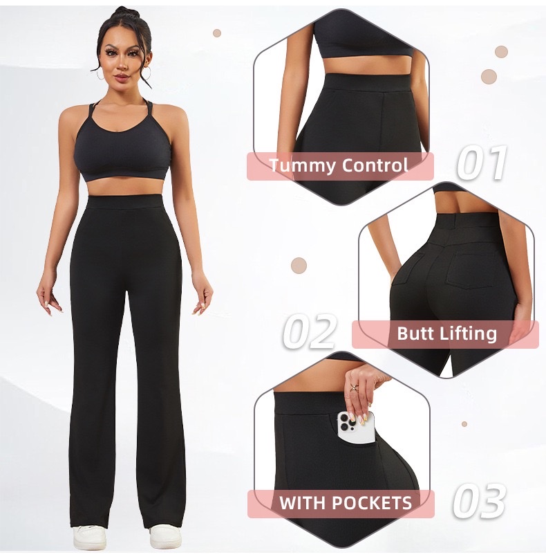 Cross-border exclusive high-waisted pants, fitness pants, high-elasticity European and American sports new style tight yoga pants, flared pants, casual pants detail image 7