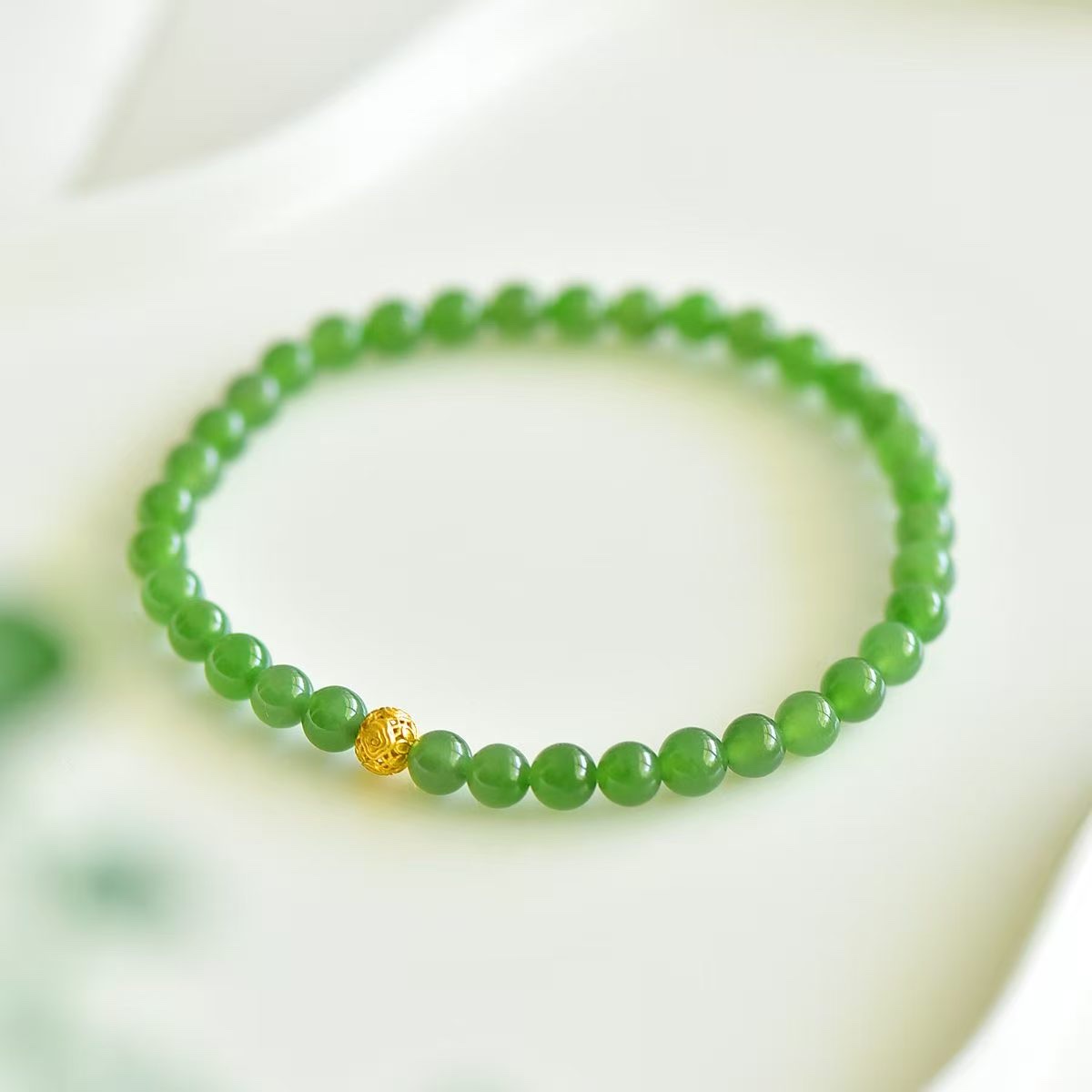 Natural Hetian jade jade bracelet for women, new Chinese-style jade bead silver bracelet, crystal bracelet