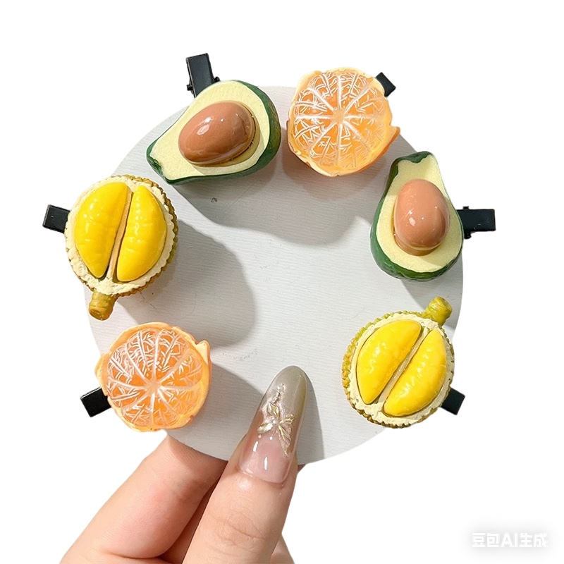 Cute and funny food simulation 3D durian fruit hair clip, side bangs fun hair clip, children's head accessory