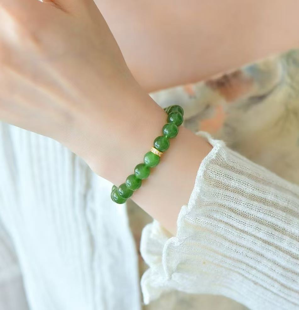 Natural Hetian jade single-ring bracelet for women, s925 silver jewelry design, crystal bracelet, cultural and artistic bracelet Item Picture