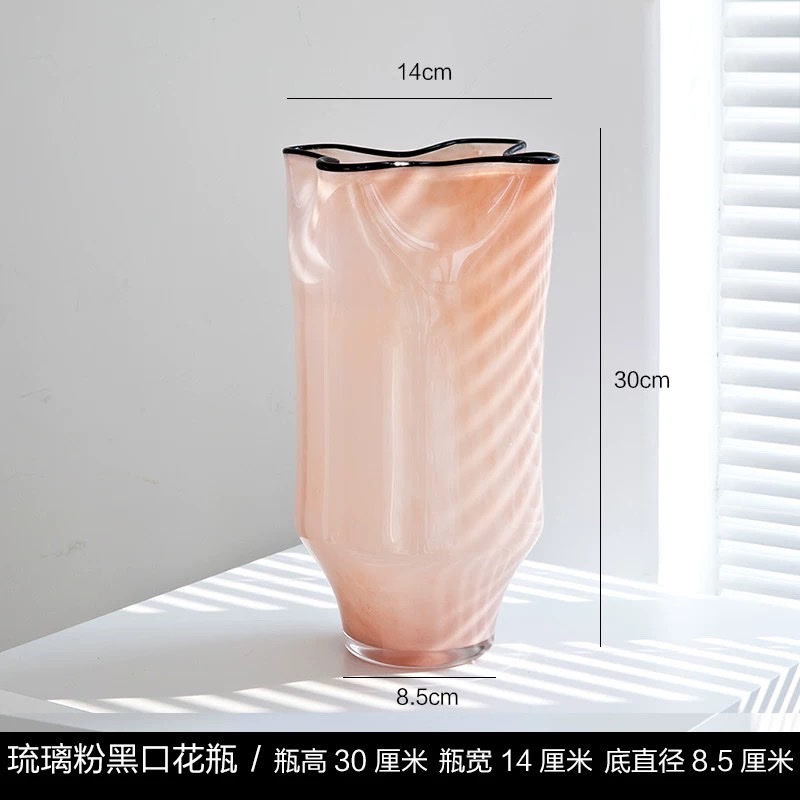 北欧温柔玉粉色四叶草皱褶中古手工琉璃玻璃花瓶客厅玄关插花器详情图6