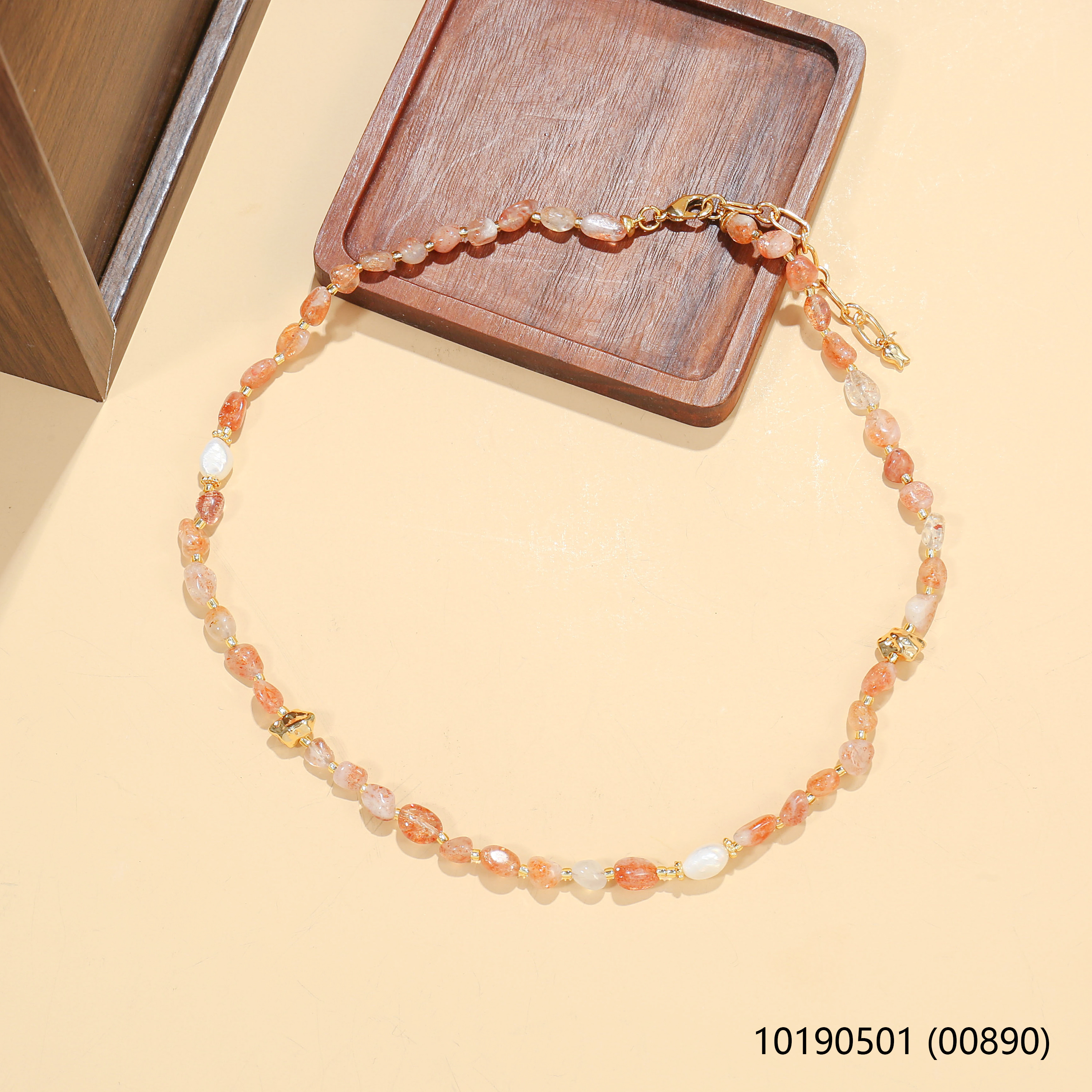 天然金草莓晶拼接珍珠项链女