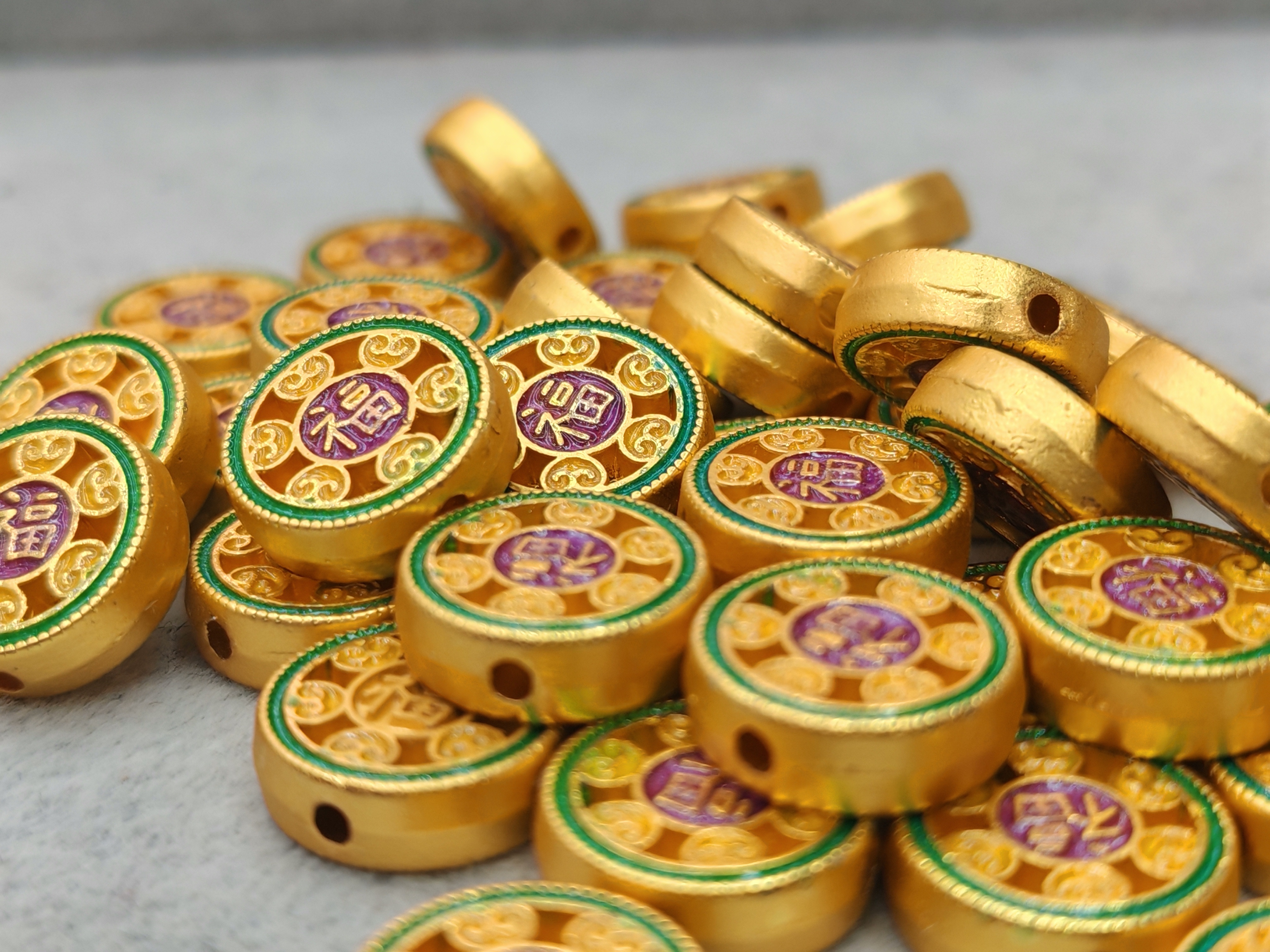 DIY古法哑金饰品配件滴油通孔福字牌圆牌手工编制花朵手链项链详情图6