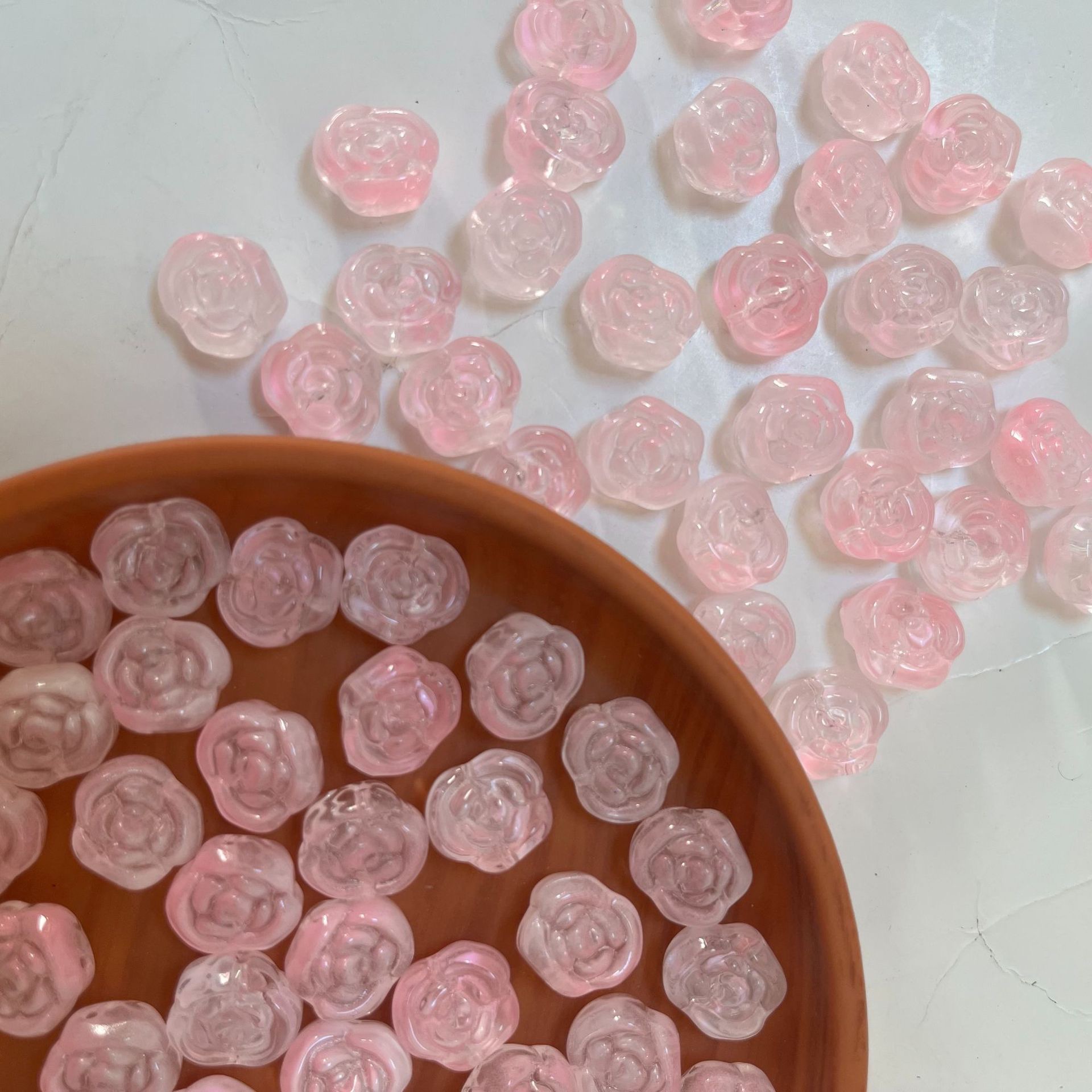 Domestic glass 13*14 horizontal hole rose and camellia flower handmade bracelet necklace DIY material hairpin tassel accessories detail image 3