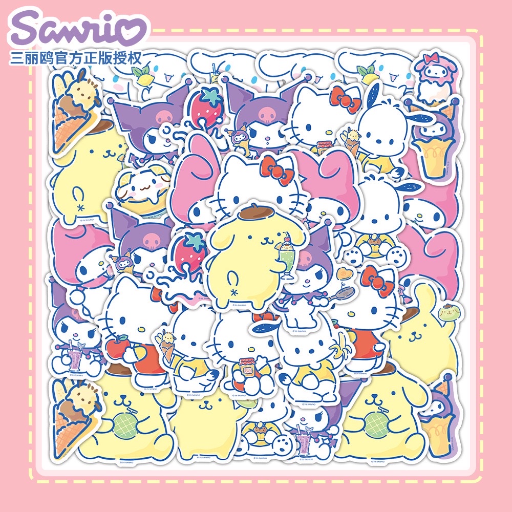 [Officially Authorized] 50 Sanrio stickers for cute cartoon and anime decorations on water cups, suitcases, and computer stickers