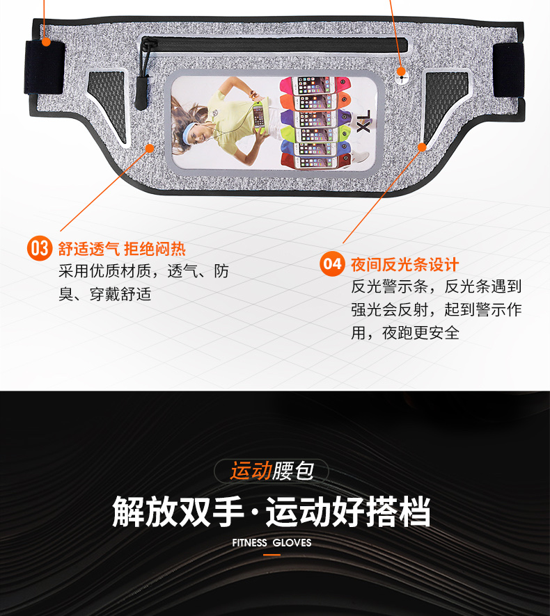 Mobile phone sports waist bag with window touch screen, mobile phone sports waterproof bag, nylon Lycra waterproof sports bag, marathon sports waist bag Application Scenario