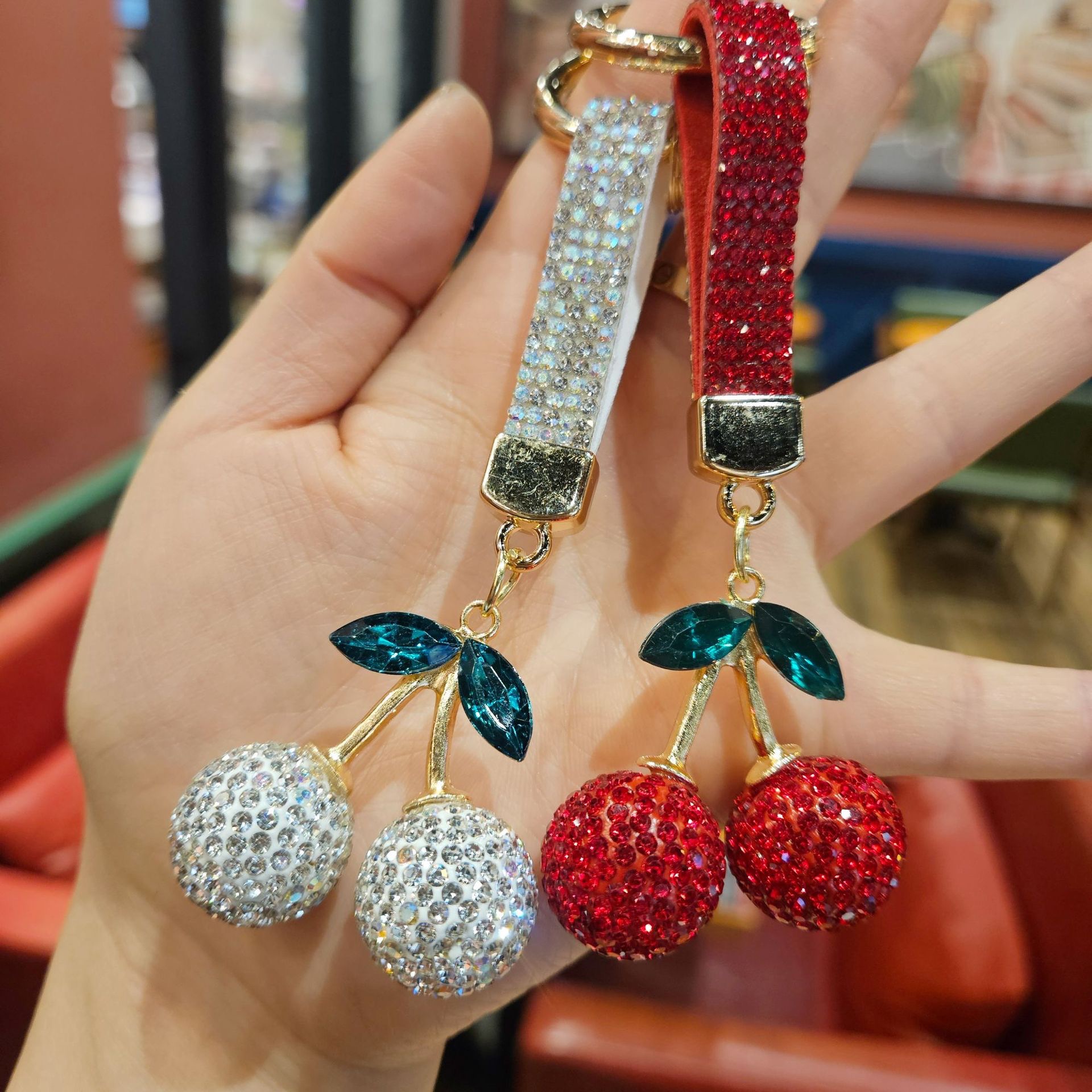 Fruit cherry water diamond keychain pendant, figurine pendant, creative small gift detail image 5