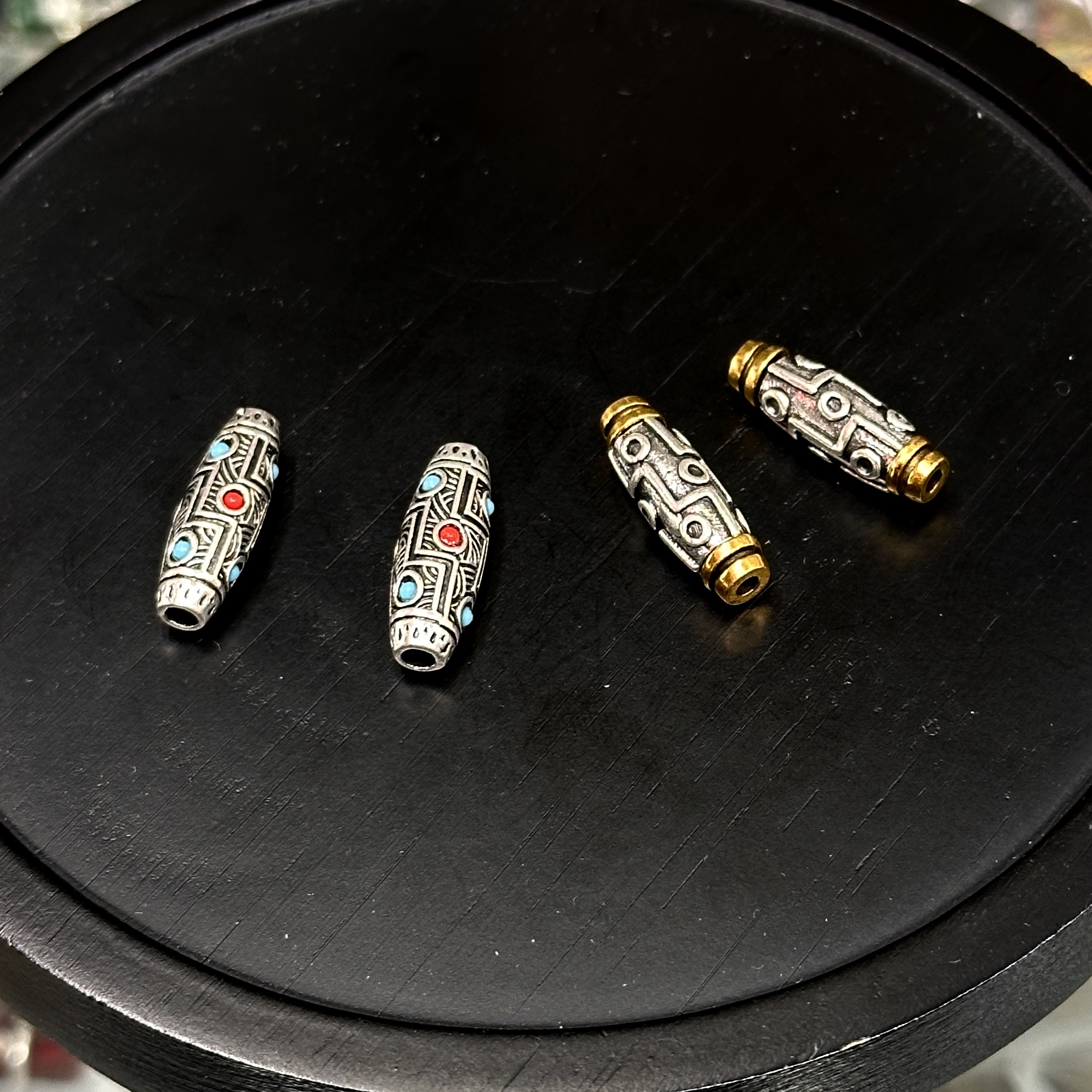 藏式镂空配件 复古双色天珠串珠手工文玩手链串饰DIY合金配件