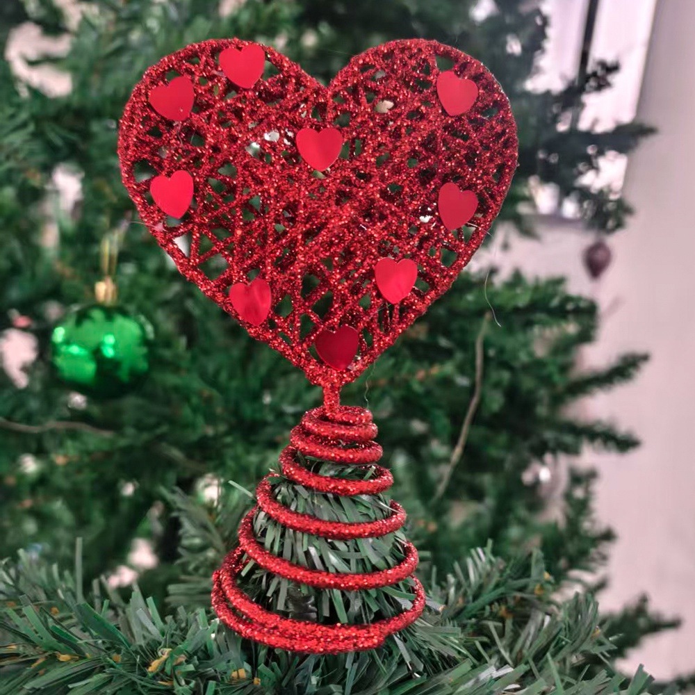Valentine's Day heart-shaped tree top star Christmas decoration red heart-shaped atmosphere display for the festival details Picture