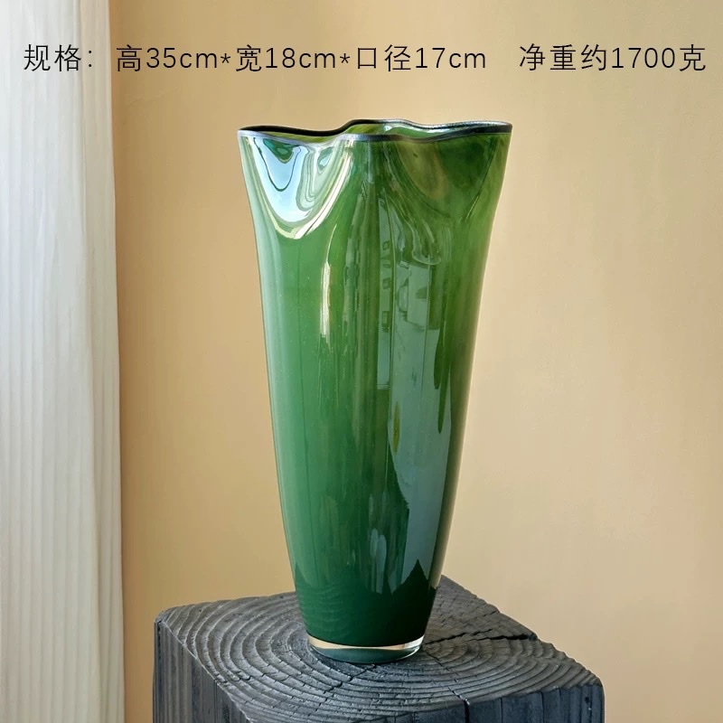 颜品中古绿色四叶草琉璃花瓶新中式客厅斗柜水养花器摆件桌面装饰琉璃花瓶花瓶详情图7