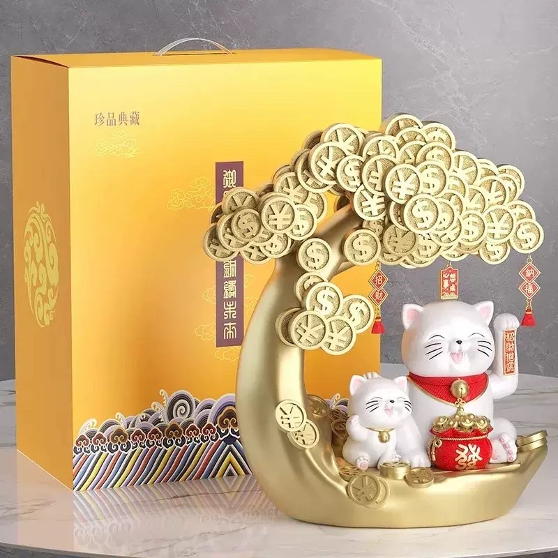 摇钱树摇手招财猫摆件客厅电视柜桌面玄关酒柜装饰品乔迁新居礼品 
