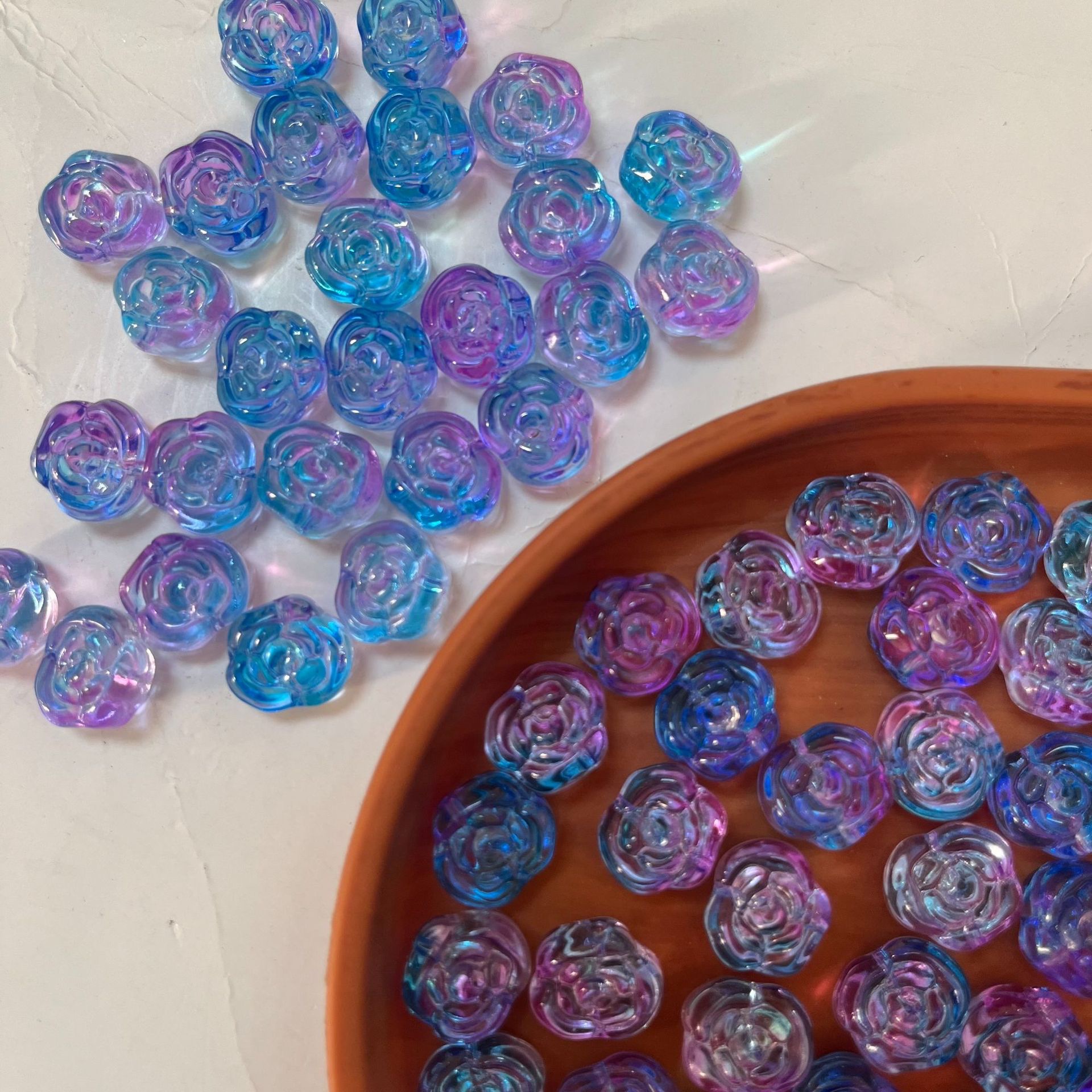 Domestic glass 13*14 horizontal hole rose and camellia flower handmade bracelet necklace DIY material hairpin tassel accessories detail image 11