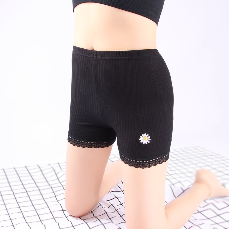女士刺绣蕾丝花边打底三分裤夏季打底裤女棉安全裤平角裤防走光
