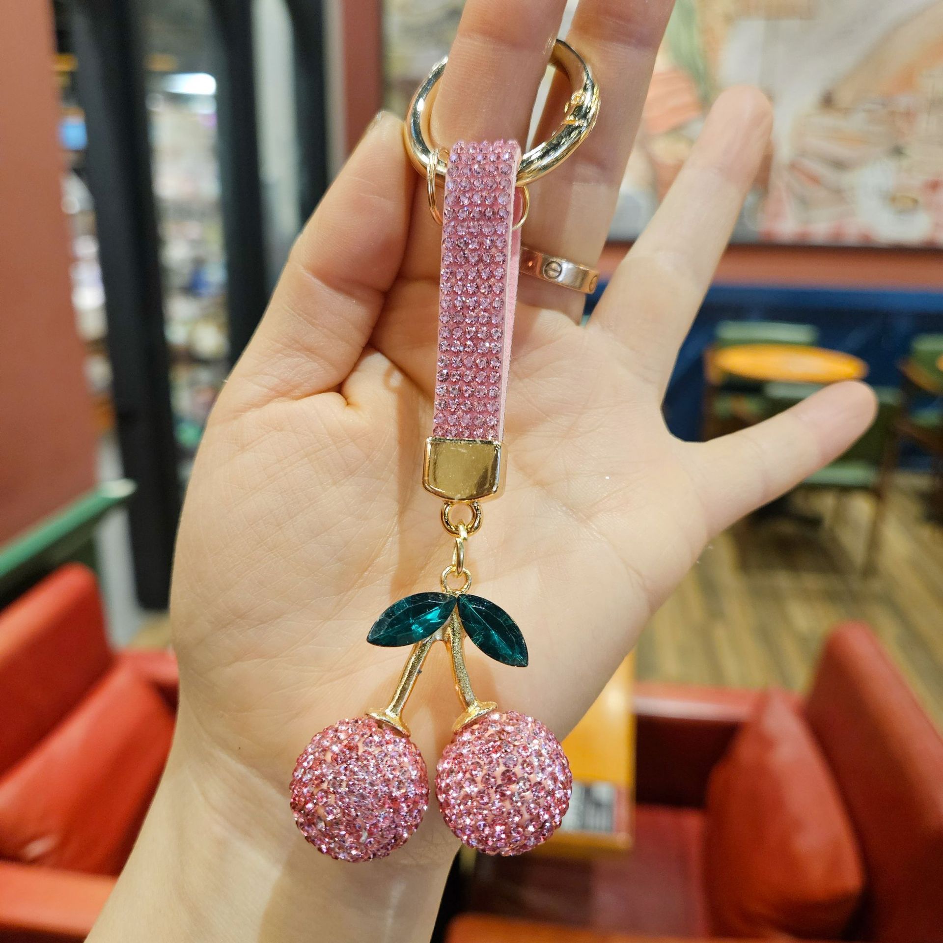 Fruit cherry water diamond keychain pendant, figurine pendant, creative small gift detail image 10