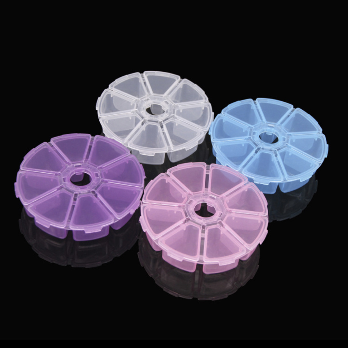 创意圆8格塑料串珠盒 桌面收纳盒 塑料圆盒 diy手机钻饰饰品盒 产品图