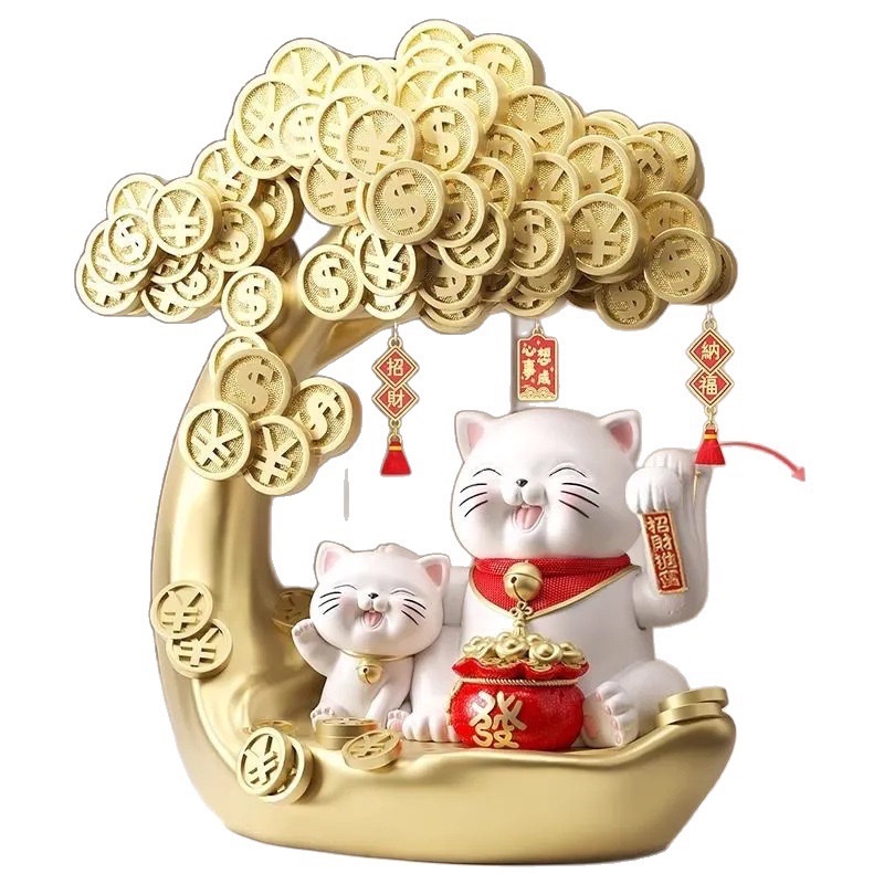 Money tree, waving hand, Maneki Neko figurines, living room TV cabinet, desktop, entrance hall, wine cabinet decorations, gifts for moving into a new home Specification image
