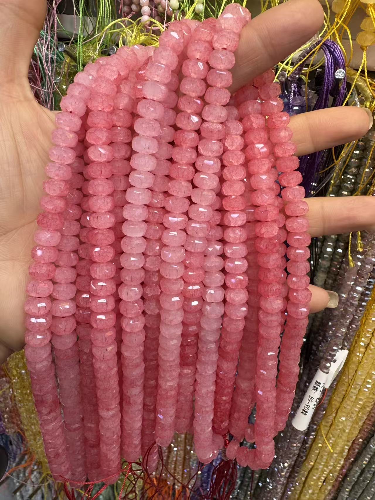 切面5*8mm多色玉髓切面算盘批发 彩色扁珠车轮珠饰品配件 