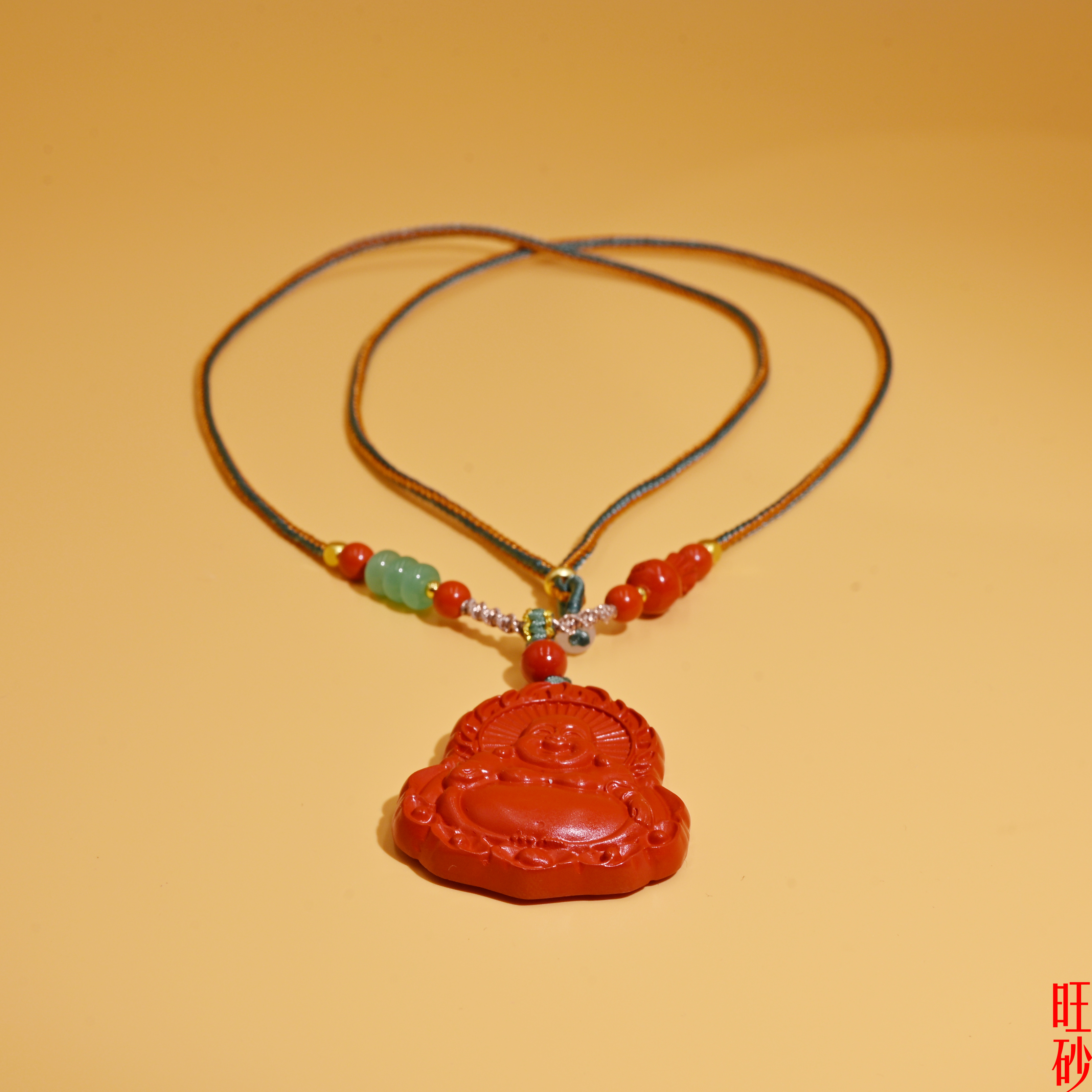朱砂弥勒佛吊坠男女款本命年吉祥物新中式毛衣链高级感珠饰厂家直销细节图