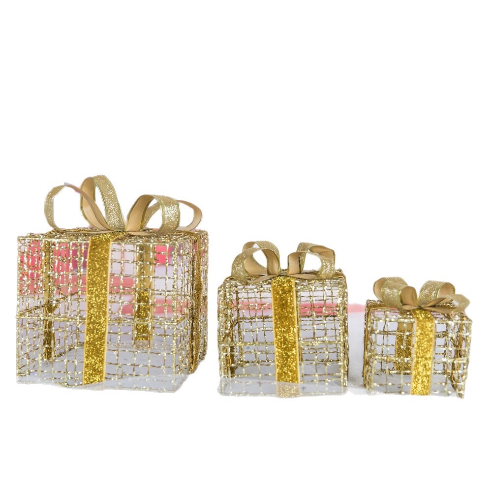 Christmas ironwork luminous gift box three-piece set, hotel and shopping mall decoration, gift box, display item, scene arrangement detail image 6