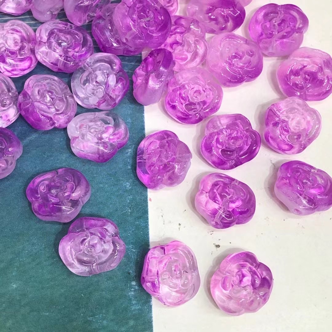Domestic glass 13*14 horizontal hole rose and camellia flower handmade bracelet necklace DIY material hairpin tassel accessories Specification image
