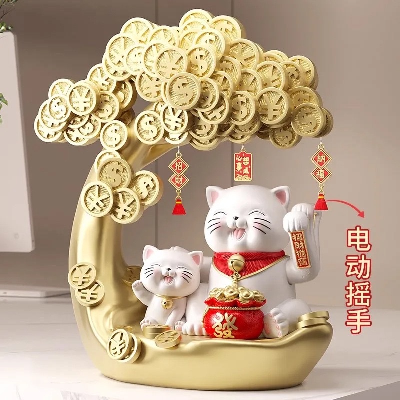 Money tree, waving hand, Maneki Neko figurines, living room TV cabinet, desktop, entrance hall, wine cabinet decorations, gifts for moving into a new home Item Picture