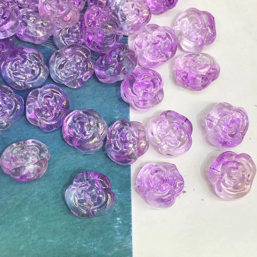 Domestic glass 13*14 horizontal hole rose and camellia flower handmade bracelet necklace DIY material hairpin tassel accessories detail image 15