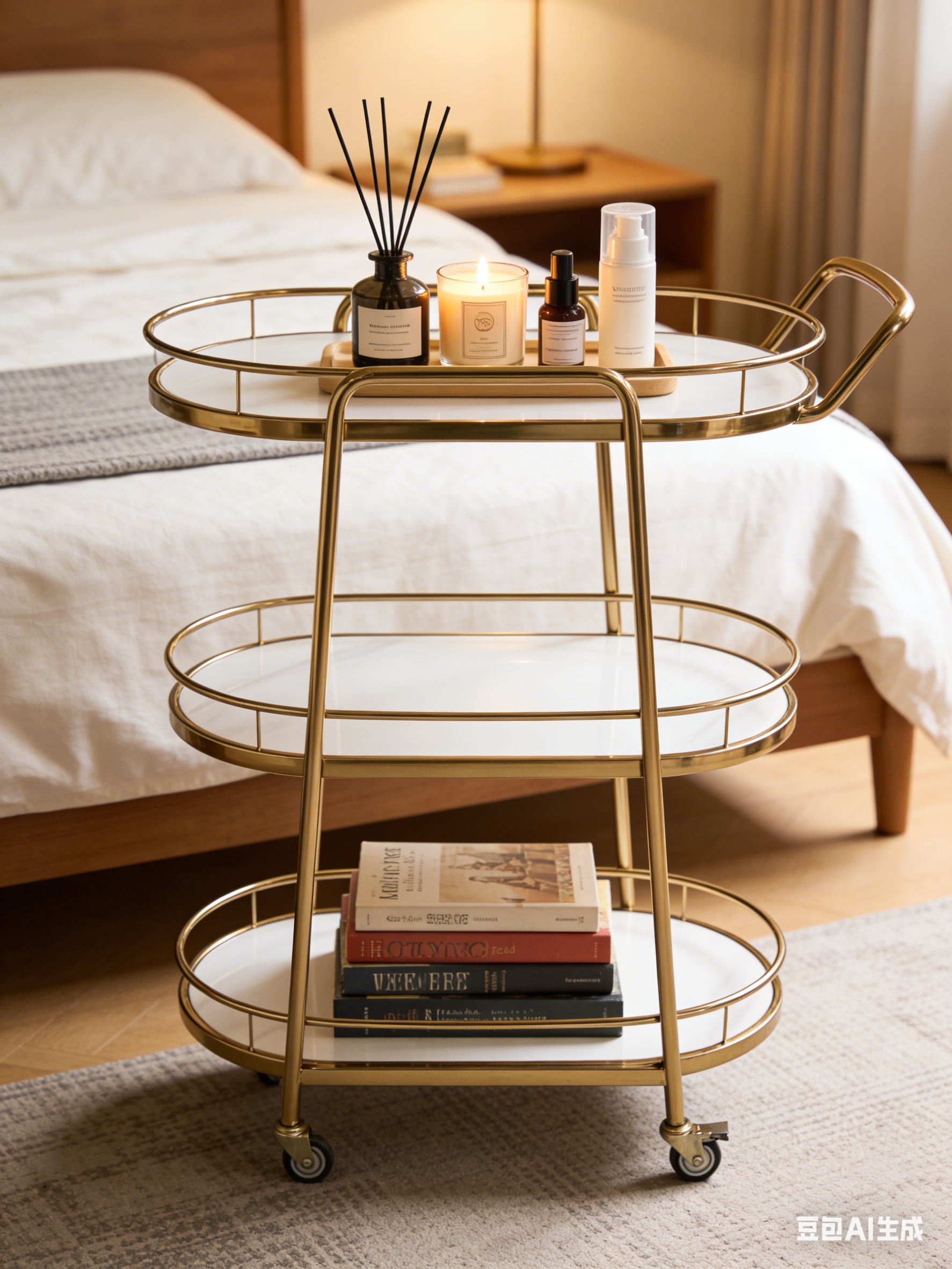 餐车 推车 不锈钢 玻璃 金色详情图3