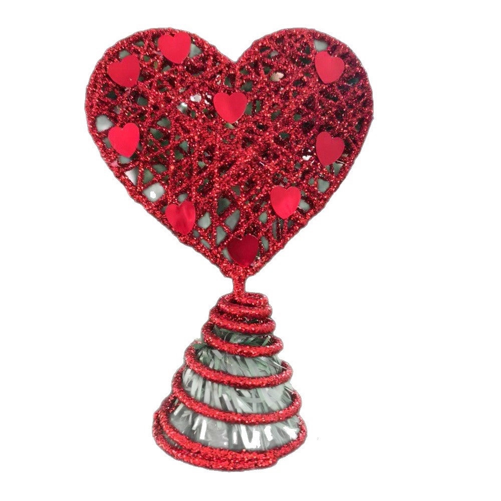 Valentine's Day heart-shaped tree top star Christmas decoration red heart-shaped atmosphere display for the festival Specification image