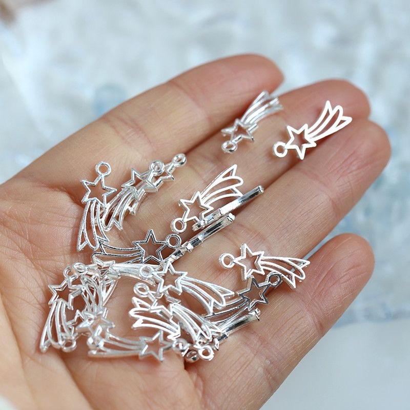 Alloy bright silver Lucky Star meteor shower pendant, bracelet, bracelet, necklace, earrings, diy accessories