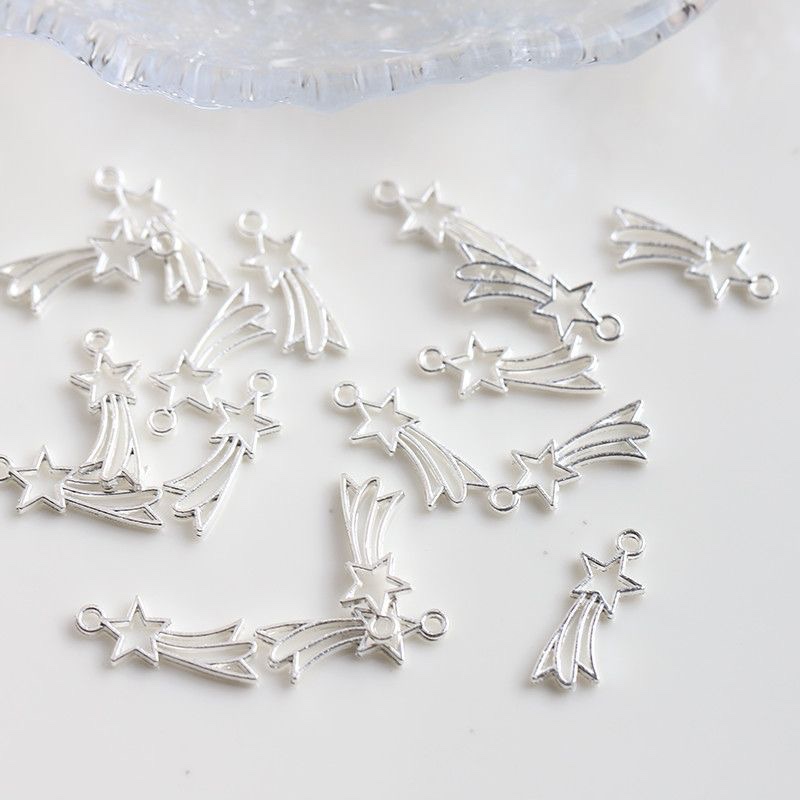 Alloy bright silver Lucky Star meteor shower pendant, bracelet, bracelet, necklace, earrings, diy accessories details Picture