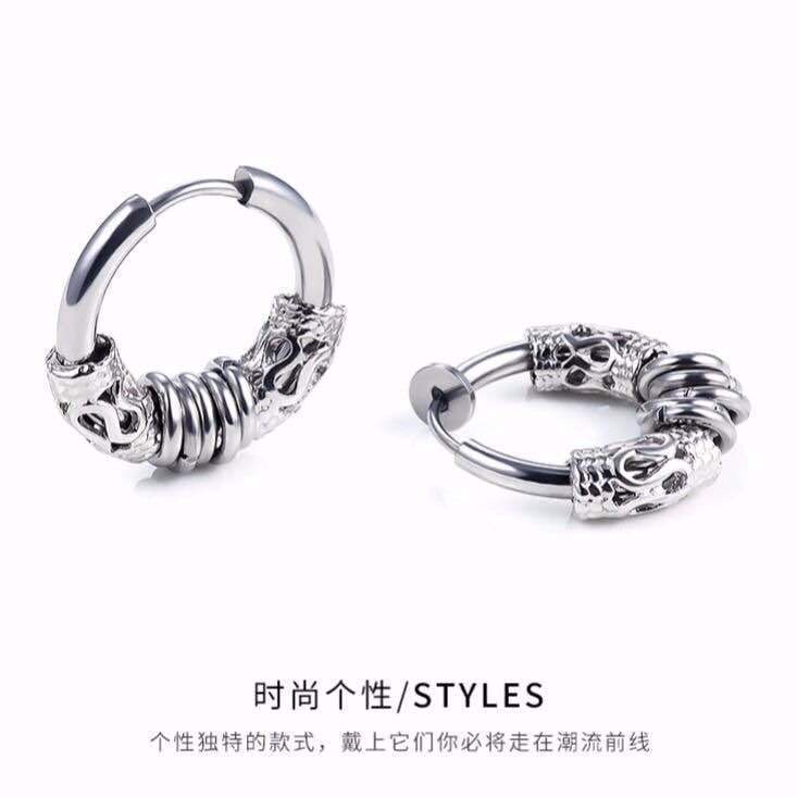 2020 new retro Tibetan titanium steel earrings for men, hip-hop personality for men, single stud earrings, stud accessories, pierced ears, four-pronged stud accessories, four-pronged stud accessories Specification image