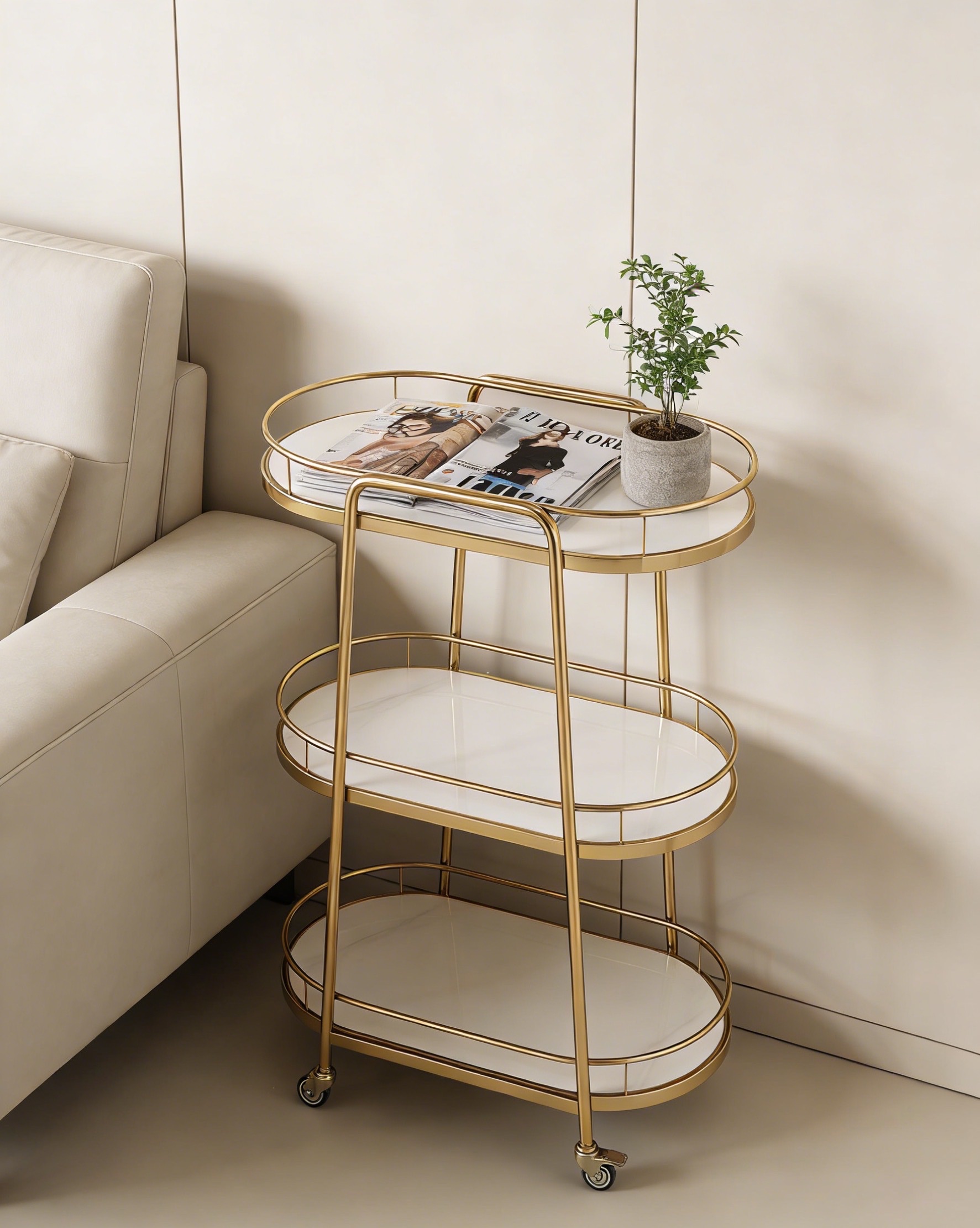 餐车 推车 不锈钢 玻璃 金色