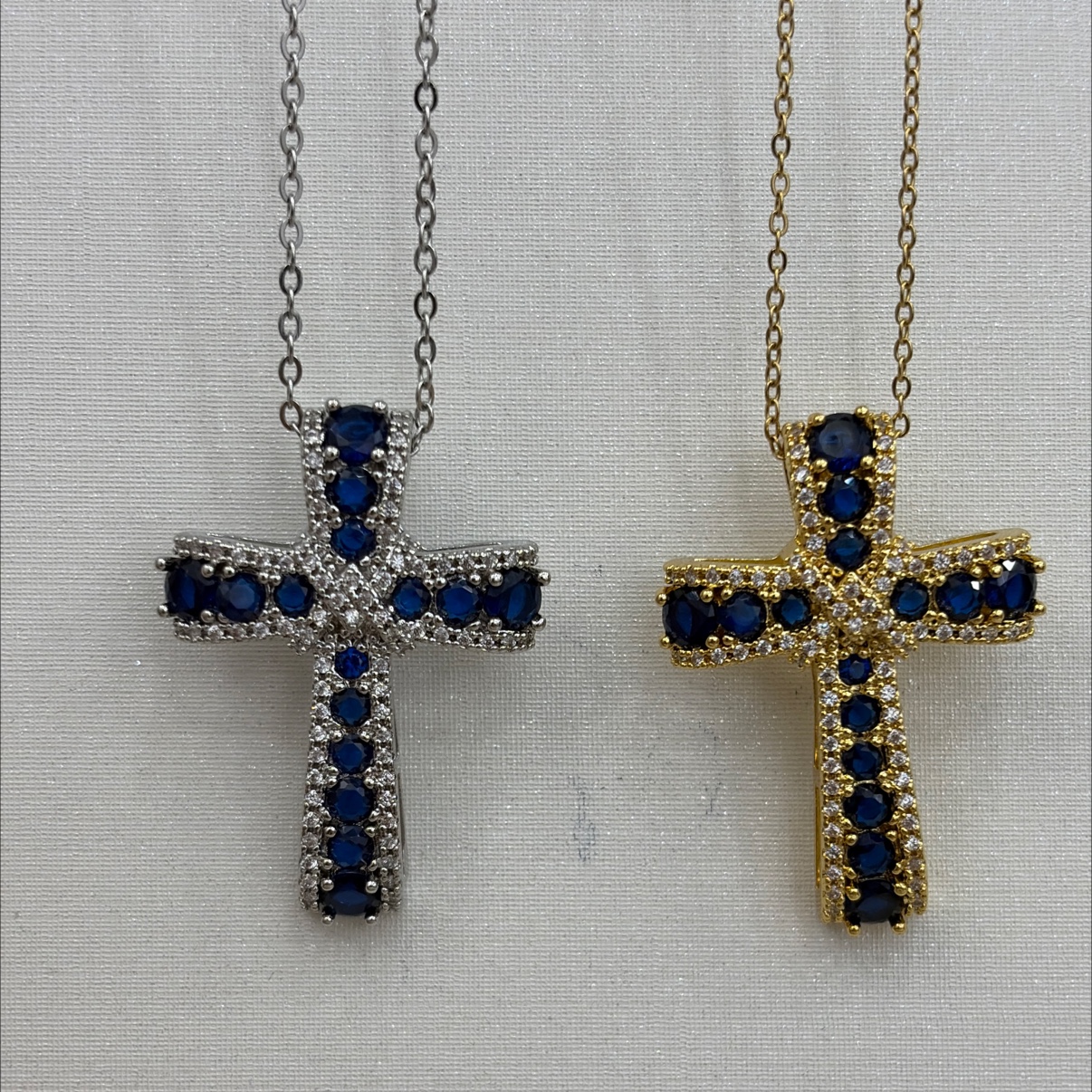 时尚潮流项链女欧美钛钢简约十字架项链镶嵌彩色锆石