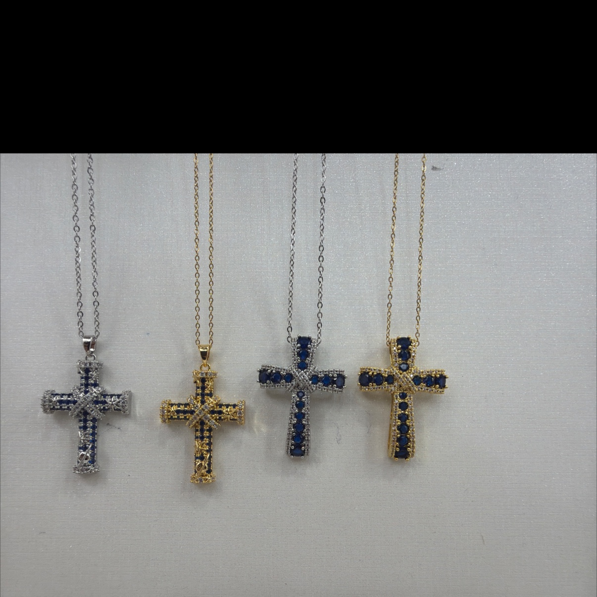 时尚项链女欧美钛钢简约十字架项链镶嵌彩色锆石