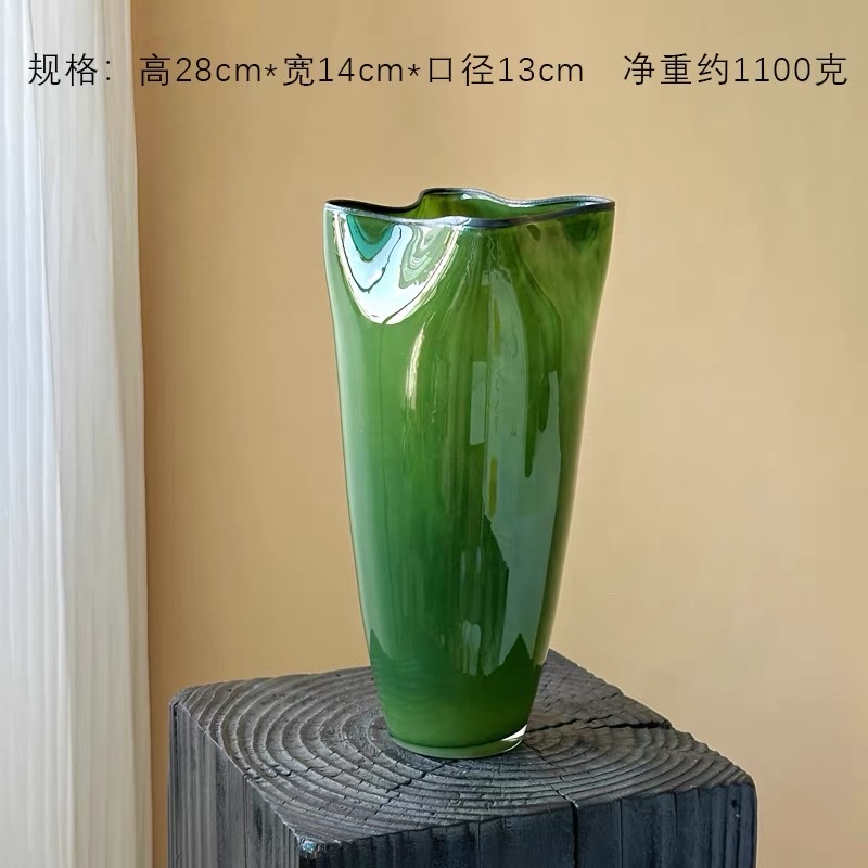 颜品中古绿色四叶草琉璃花瓶新中式客厅斗柜水养花器摆件桌面装饰琉璃花瓶花瓶详情图6