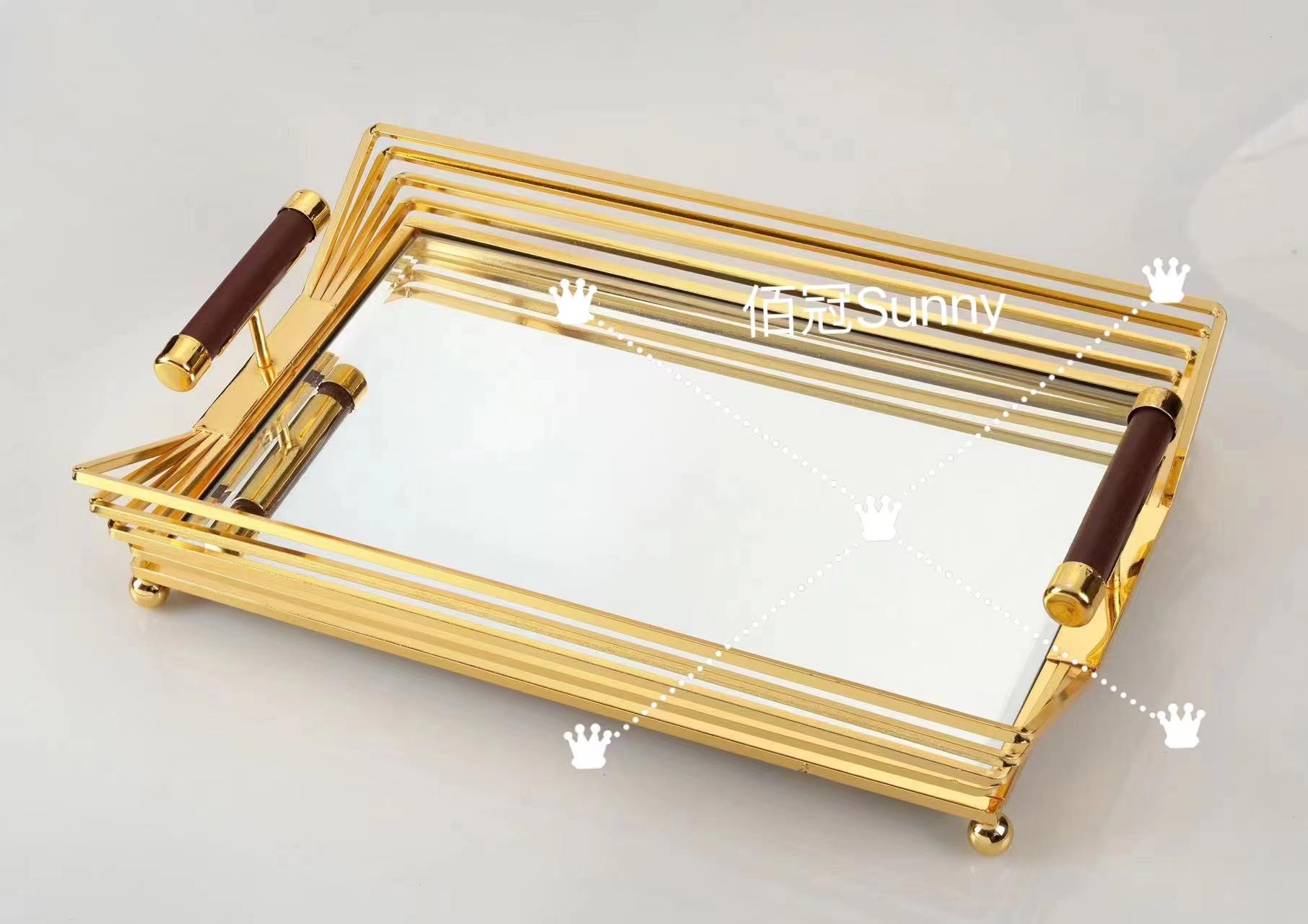 Nordic ins metal tray, golden round plate, decorative storage plate, Danish simple home color tray storage plate