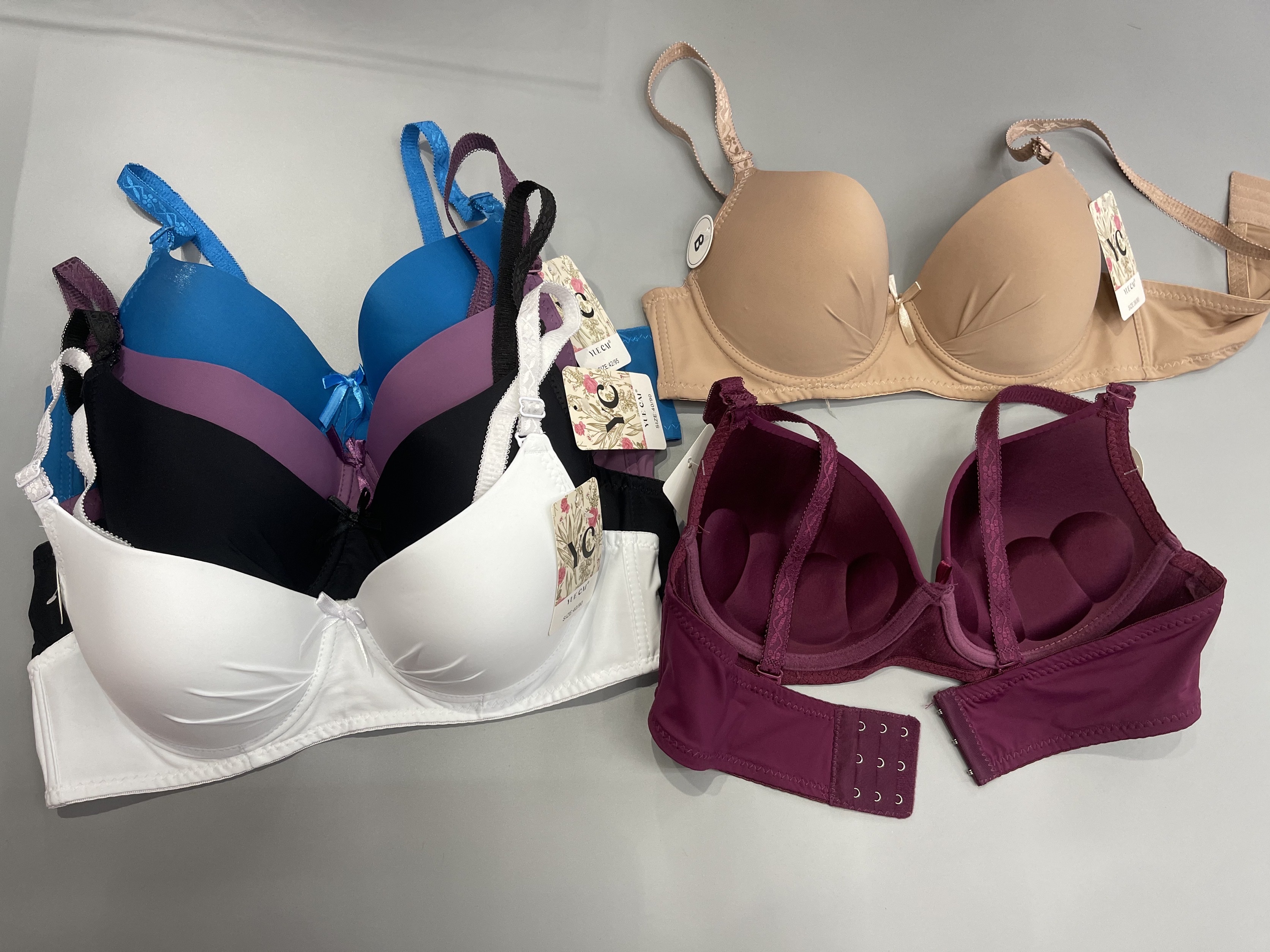 外贸B杯1.4公分四指棉碗锦纶消光泳布整件内衣文胸