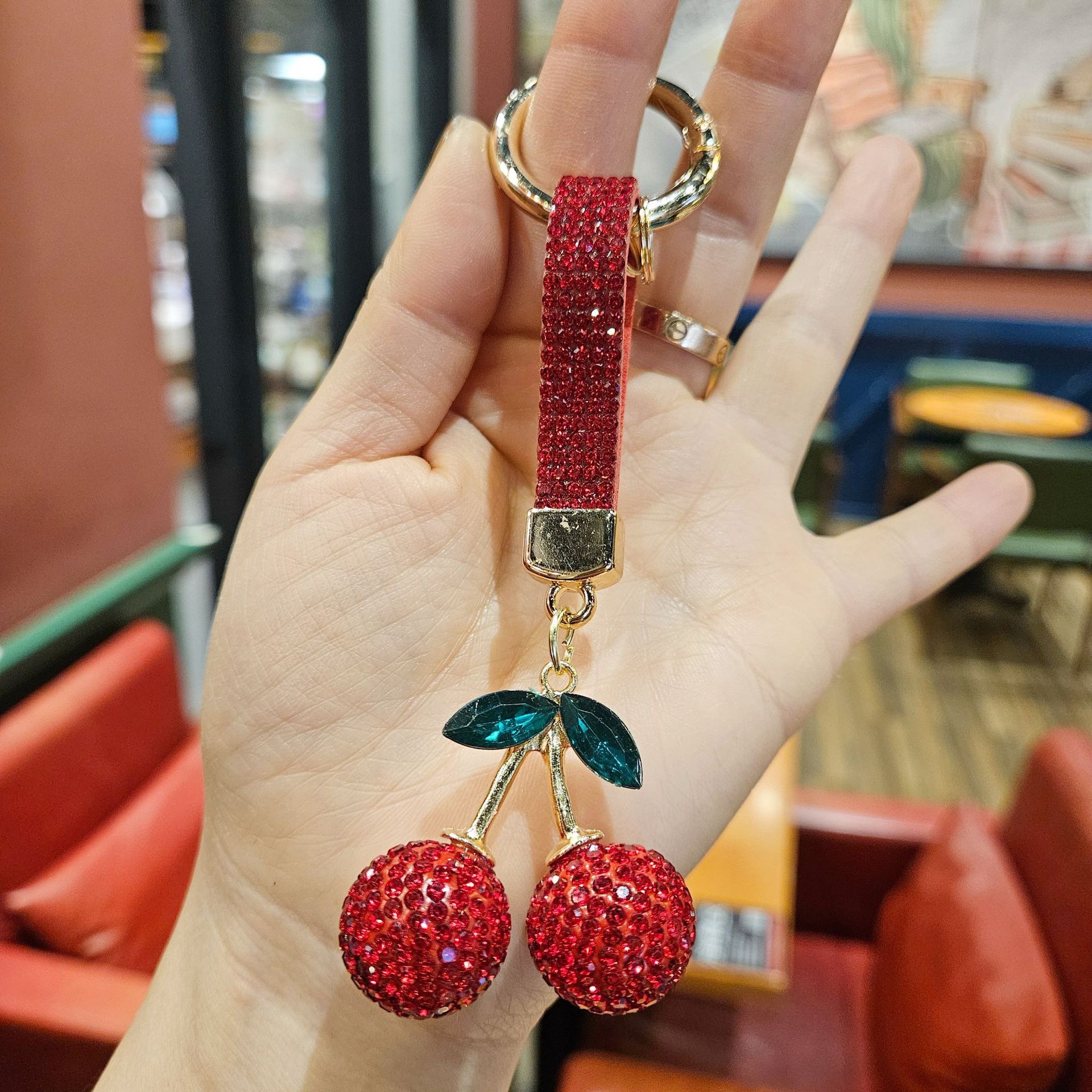 Fruit cherry water diamond keychain pendant, figurine pendant, creative small gift detail image 7