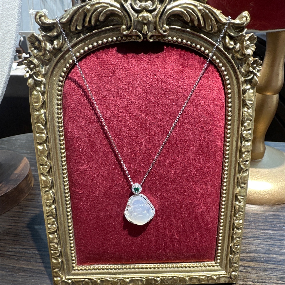 Influence Jewelry S925 Pure Silver chalcedony Buddha God Necklace is fashionable, versatile and non-allergenic Specification image