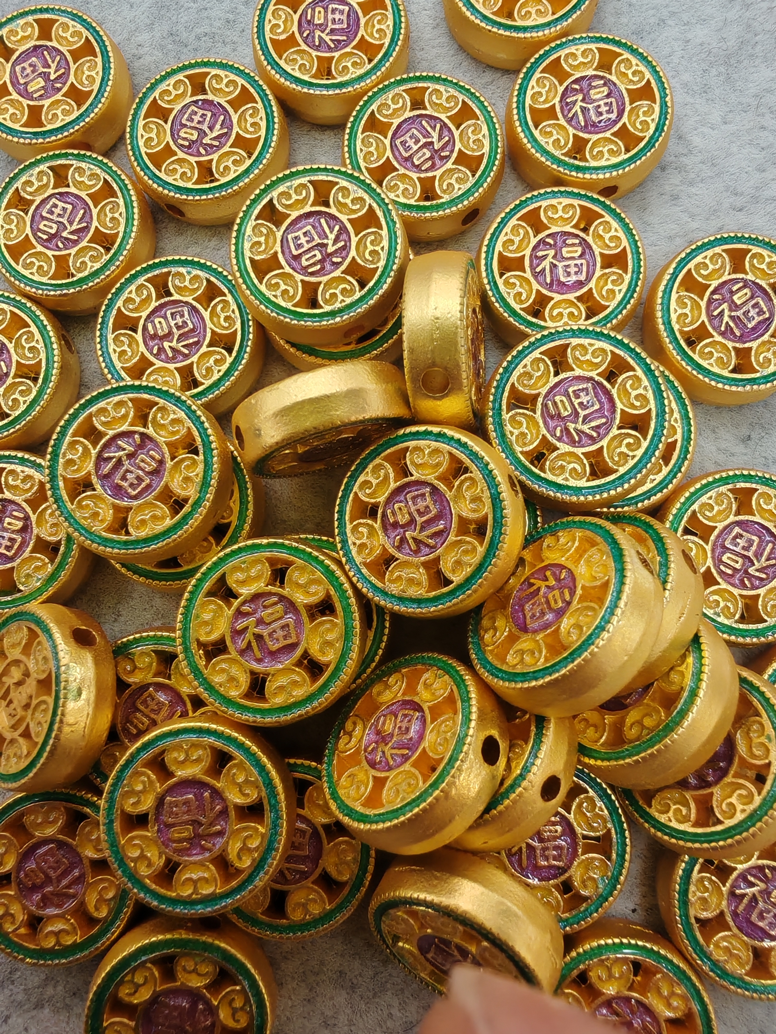DIY古法哑金饰品配件滴油通孔福字牌圆牌手工编制花朵手链项链详情图7