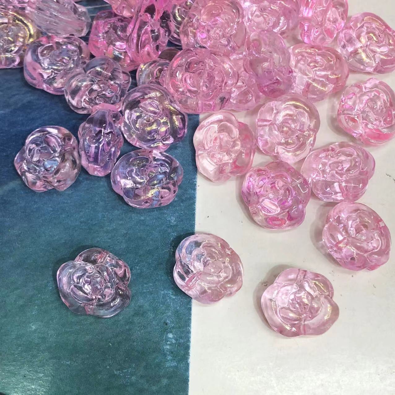 Domestic glass 13*14 horizontal hole rose and camellia flower handmade bracelet necklace DIY material hairpin tassel accessories detail image 8