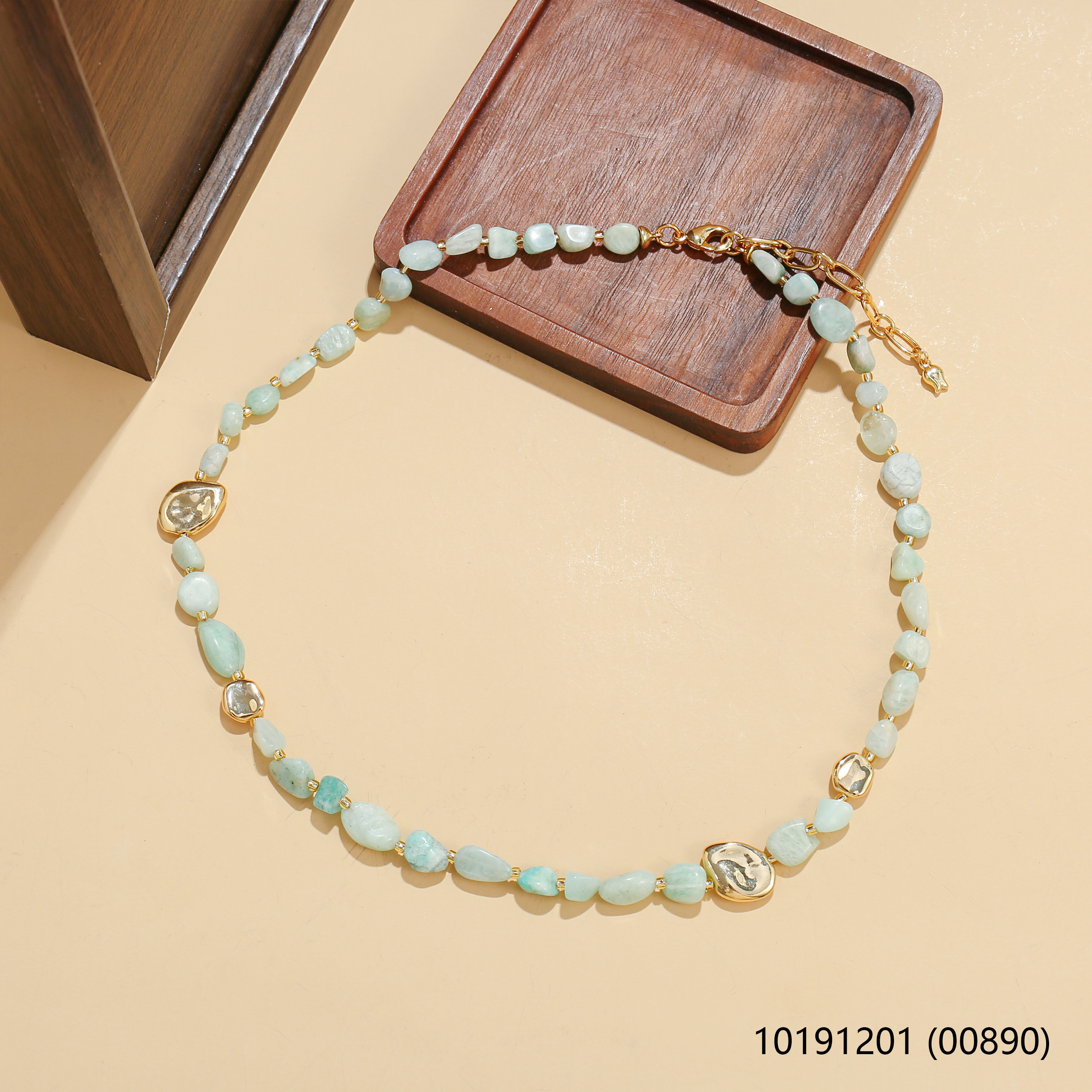 天然天河石拼接金镶石项链女