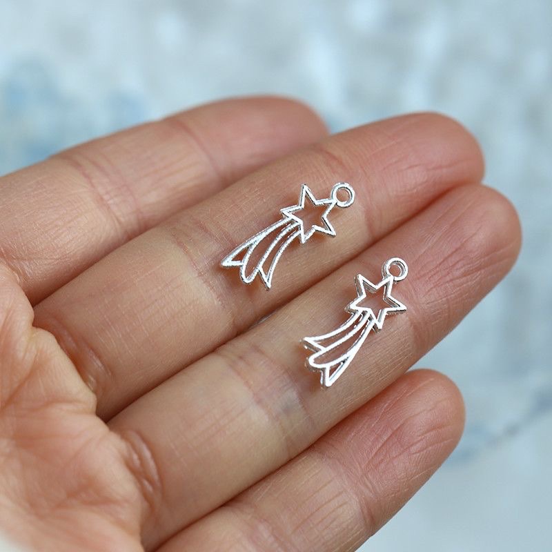Alloy bright silver Lucky Star meteor shower pendant, bracelet, bracelet, necklace, earrings, diy accessories Specification image