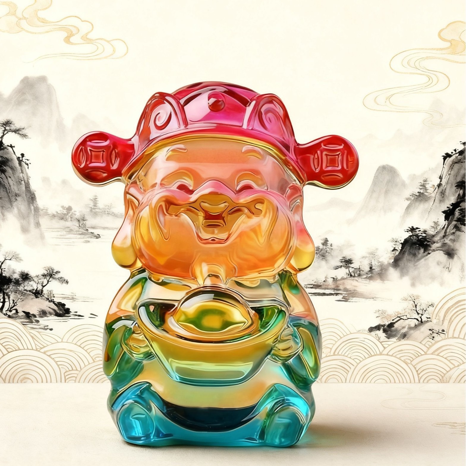 God of Wealth figurines, crystal handicrafts, glass tables, pet ornaments, opening decorations, yellow crystal, crystal