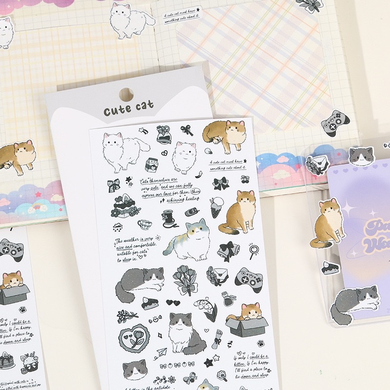 Hand-painted kitten Guka stickers, cartoon and cute planner materials, phone cases, water cup decorations, waterproof small sticker stickers Specification image
