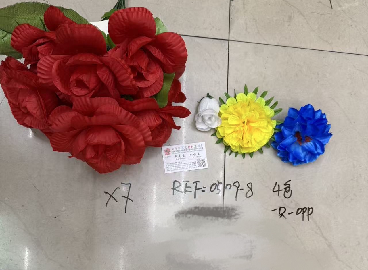 7头大玫瑰国外墓碑仿真花清明花假花小摆件家居装饰摆设